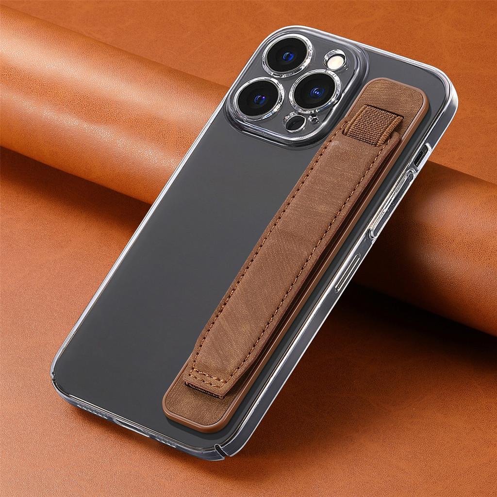 Pu Material Phone Holder With Stretchable Wristband For Home Office