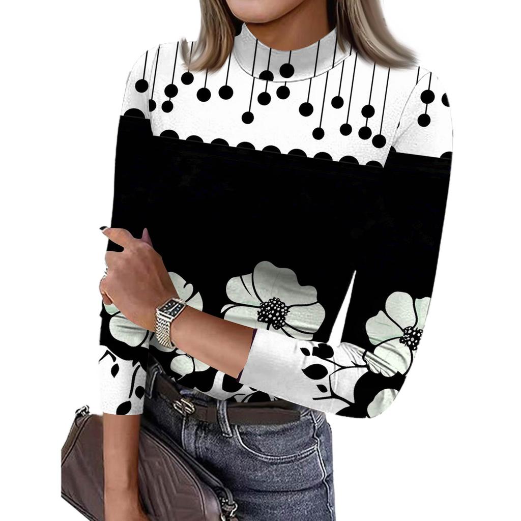 Damen Slim Bottom T-Shirt Mode Lässig Farbverlauf Druck Rundhals Pullover 3/4 Ärmel Top