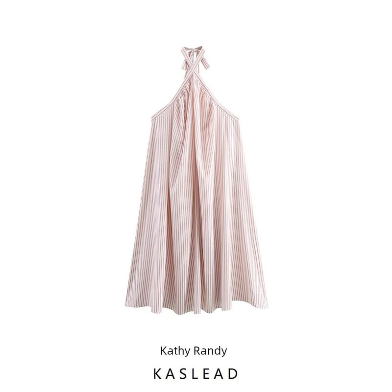 Kaslead New Arrival Women's Clothing Fashion Style Fashion Minimalist Stripes Halterneck Vacation Style Dress