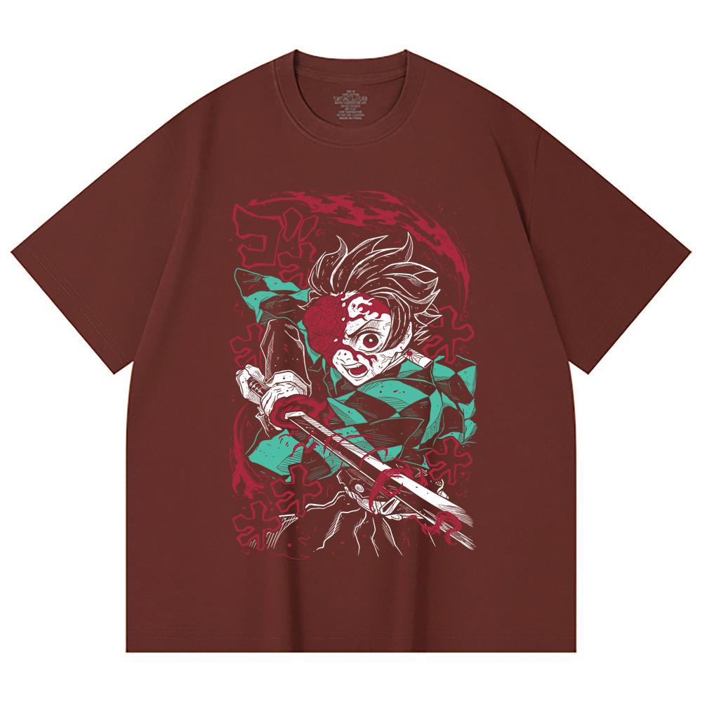 230 Gsm 100% Cotton Demon Slayer V41 Demon Tanjiro Print Unisex Heavy Cotton T Shirt