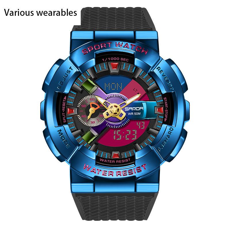 Reloj electrónico con movimiento sincrónico y doble pantalla para hombre, con función de luz manual y personalidad creativa.