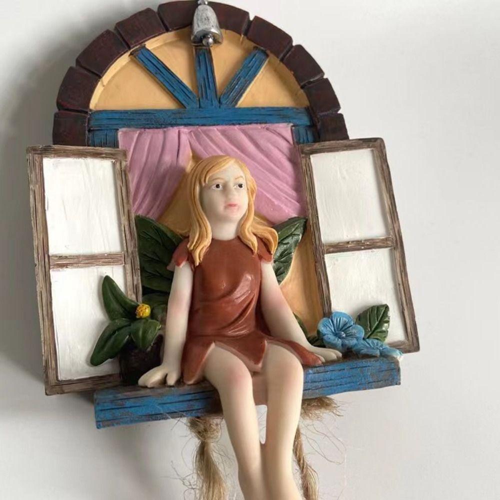 Miniature Sitting Fairy Pendant Handicraft Resin Fairy Statue  Garden Supplie