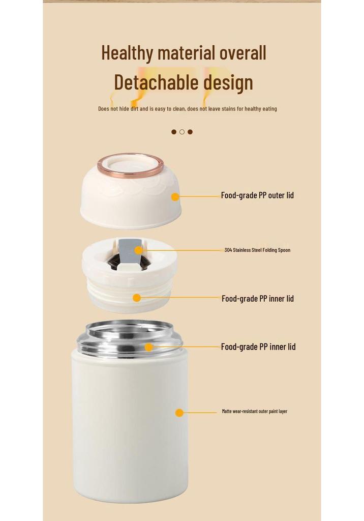 Portable Double-Layer Insulated Stew Pot with Spoon and Lid - 316 Stainless Steel