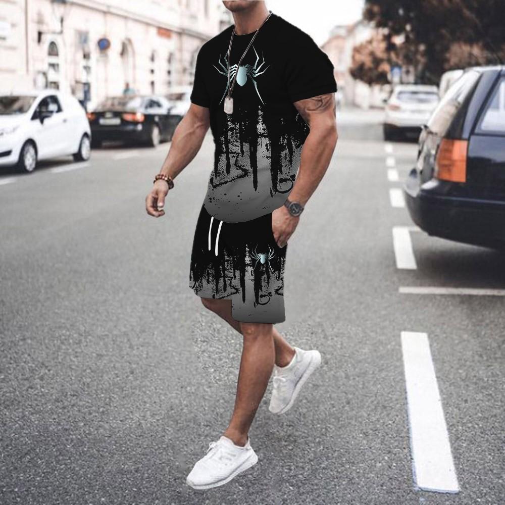 Men 2Pcs Sets Summer 3D Print Casual Gradient Suit Shirt  Shorts Streetwear Shirt Holiday Two Piece Suit