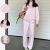 Kleidung Damen Modisches Kostüm Lässig Locker All-Match Einfarbige Langarm Pullover Hosen Sets