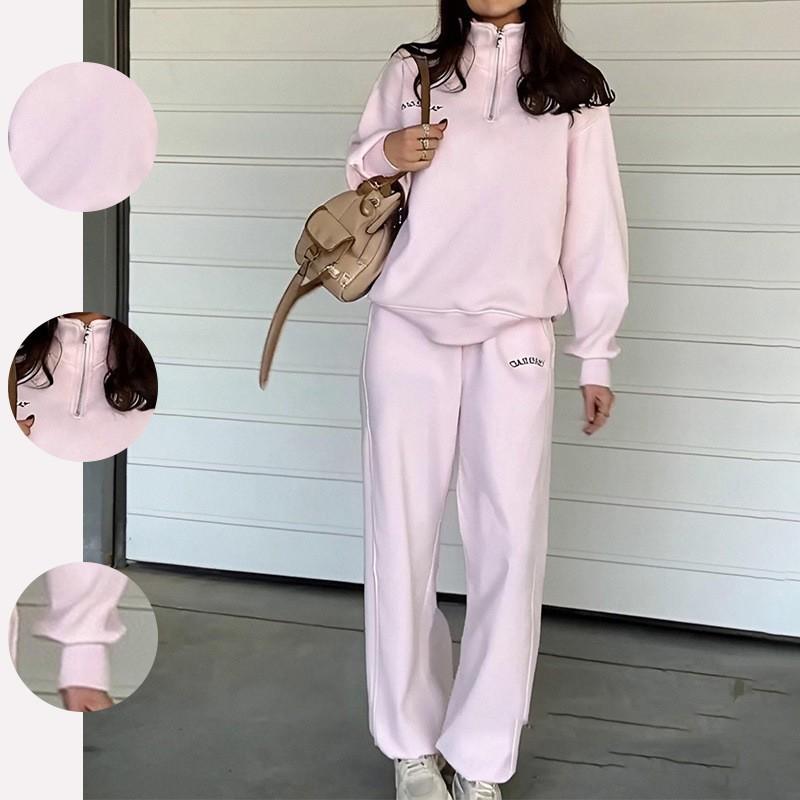 Kleidung Damen Modisches Kostüm Lässig Locker All-Match Einfarbige Langarm Pullover Hosen Sets