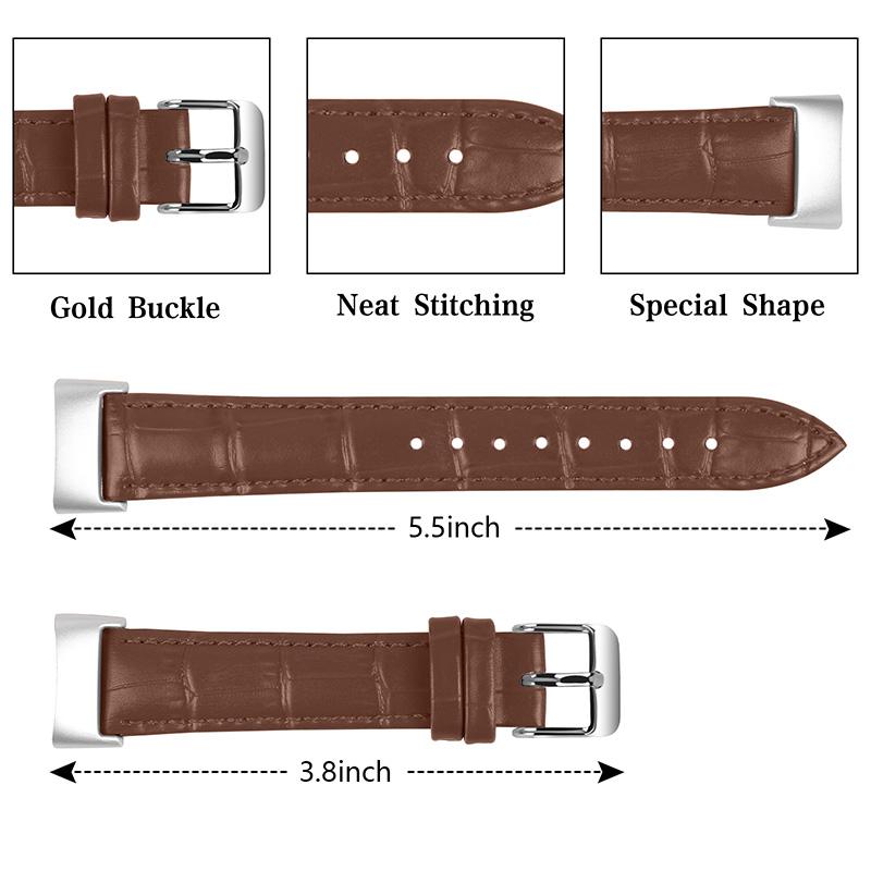 Genuine Leather Crocodile Texture Smart Watch Strap Adjustable Watchband for Fitbit Charge 6/5