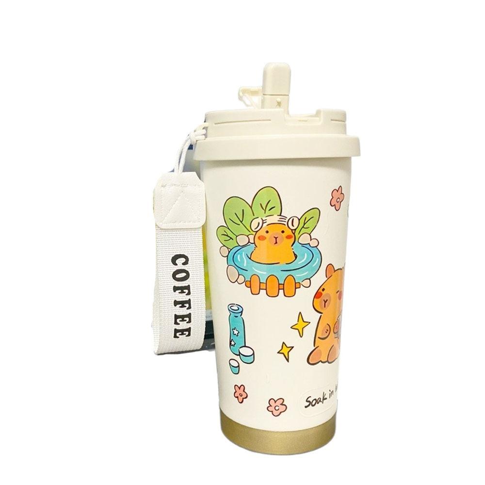 Large Capacity Cartoon Thermal Cup Leakproof Capybara Coffee Mug Students