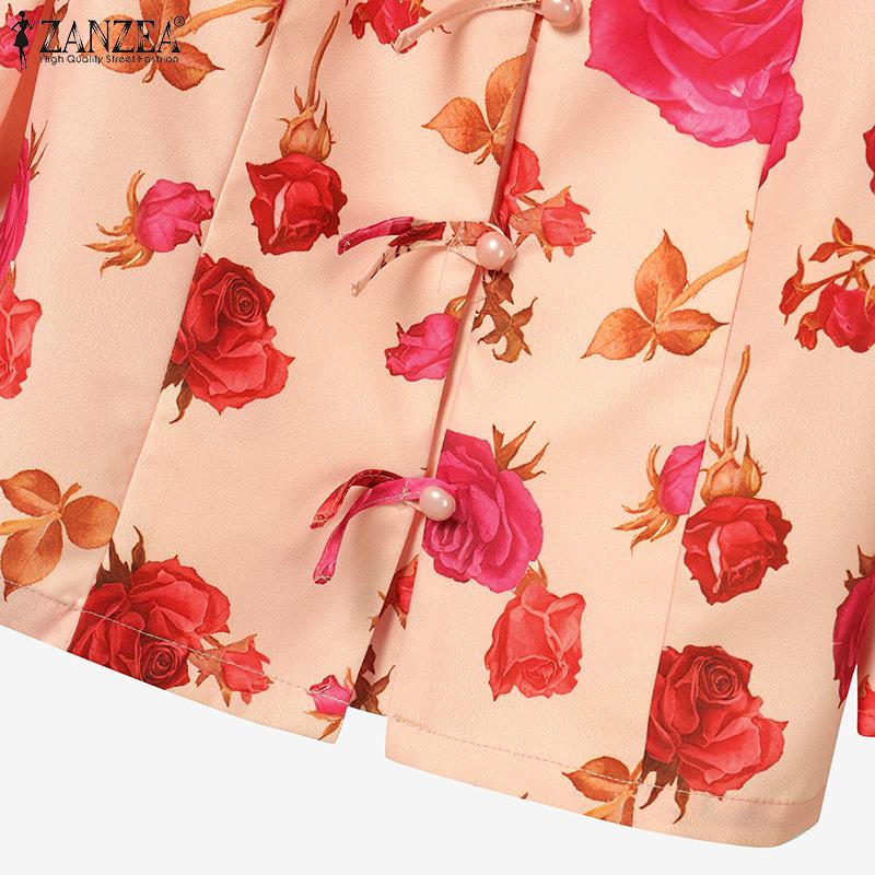 ZANZEA Women Casual Square Neck Summer 3/4 Sleeve Floral Blouse
