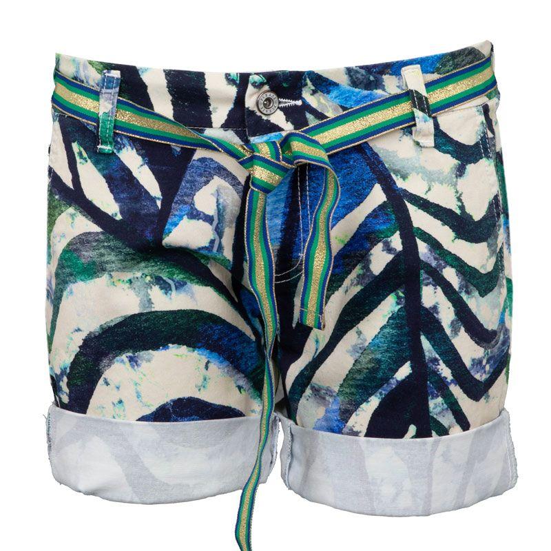 

Короткий неокрашенный мотив пальма с блестящим поясом Женский PLEASE XS синий