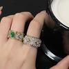 Same Carved Gold Classical Bratisch Retro Court Open Ring Two-Tone Emerald Ring