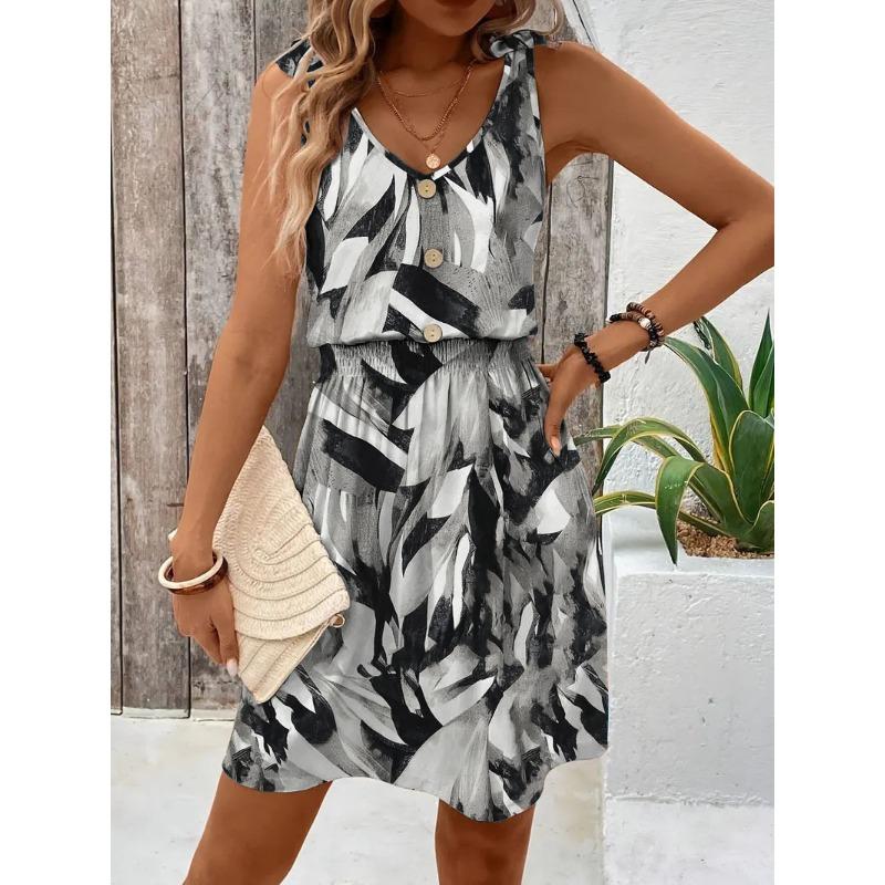 IHUASU Women's Fashion Summer Spring V-Neck Sleeveless Casual Dresses