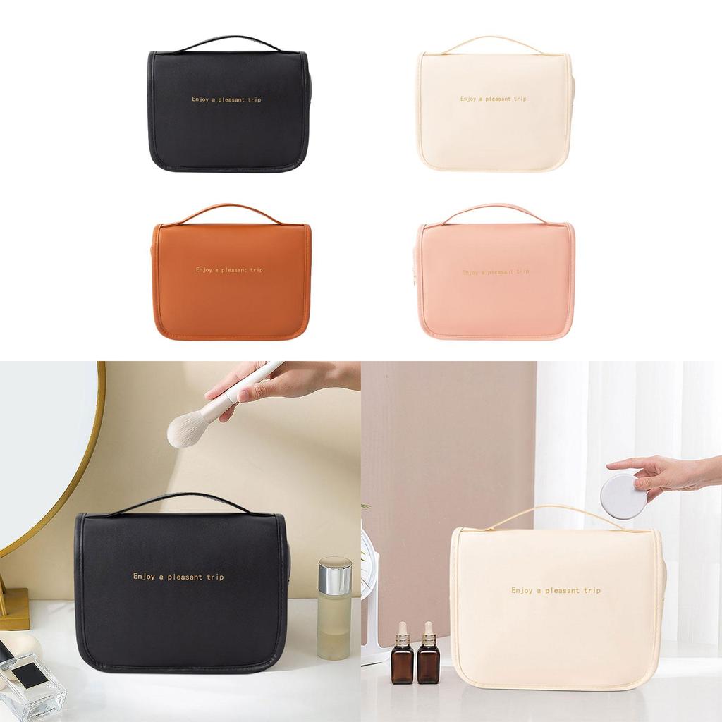 Toiletry Bag Hanging Travel Makeup Fashion Waterproof with Hook Large Capacity PU Leather