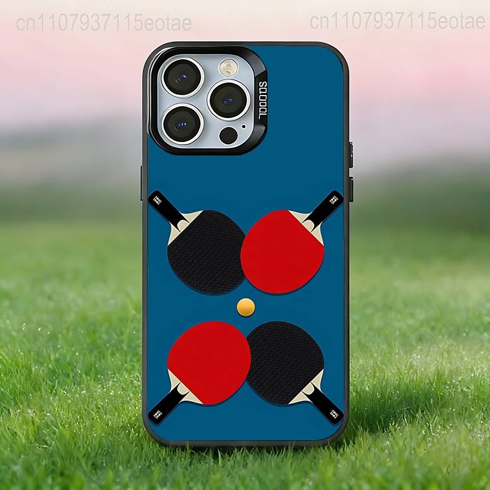 Table Tennis Racket Ping Pong BALL Case For iPhone 17,16,15,14,13,12,11,Pro,XS,Max,Plus,Mini,SE4,E Black Matte Shockproof Cover