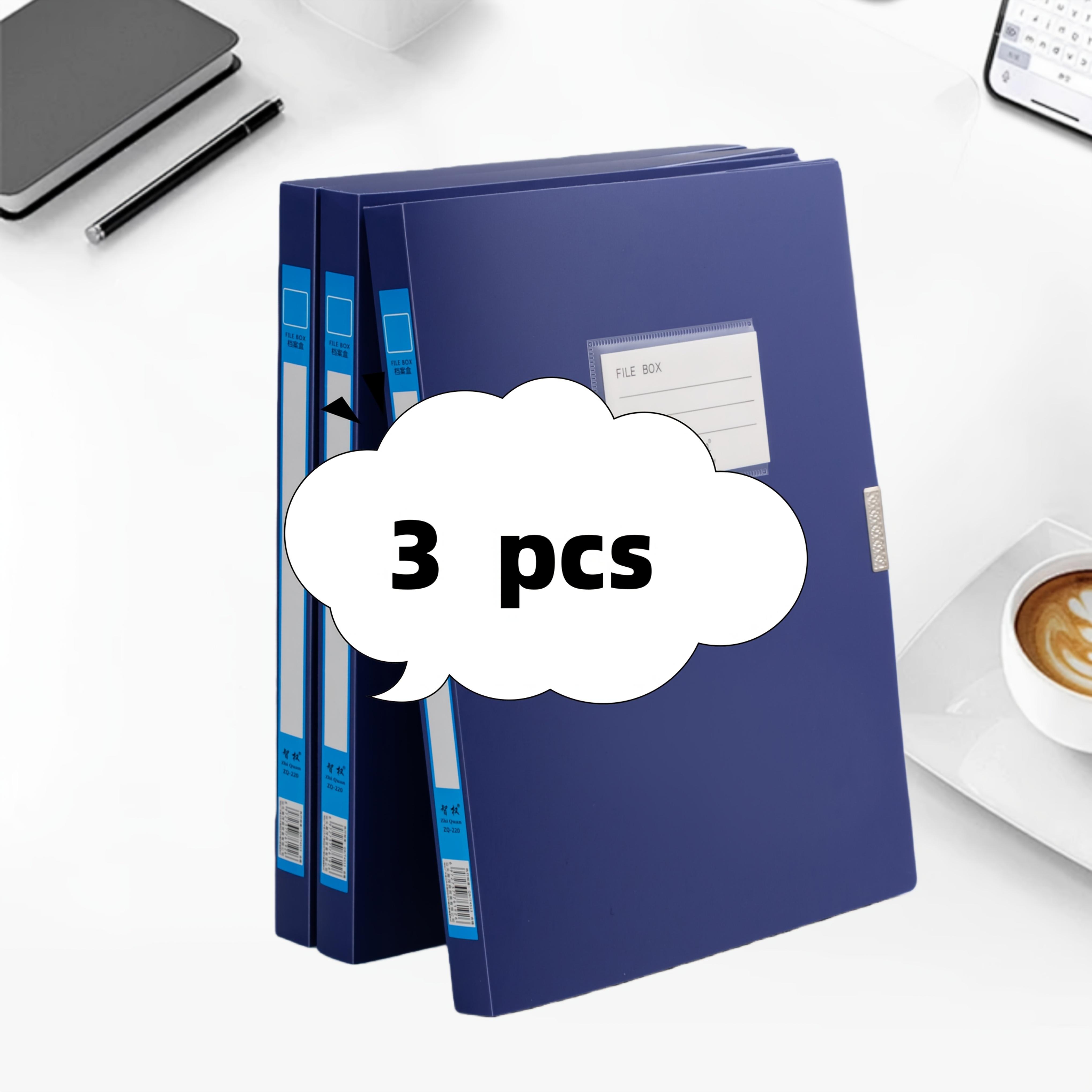 Set of 3 Thick A4 File Storage Boxes for Organizing Documents, Office Supplies, And Folders