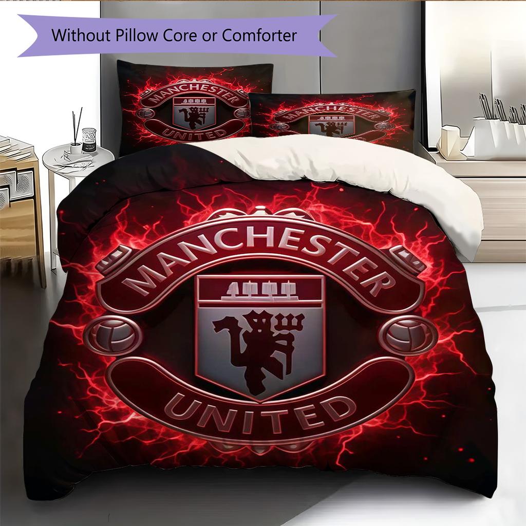 Man Utd Bedding Quilt Set Quilt Cover Pillowcase Home Decoration Birthday Gift (1 * Duvet Cover + 2 * Pillowcase, Without Core)