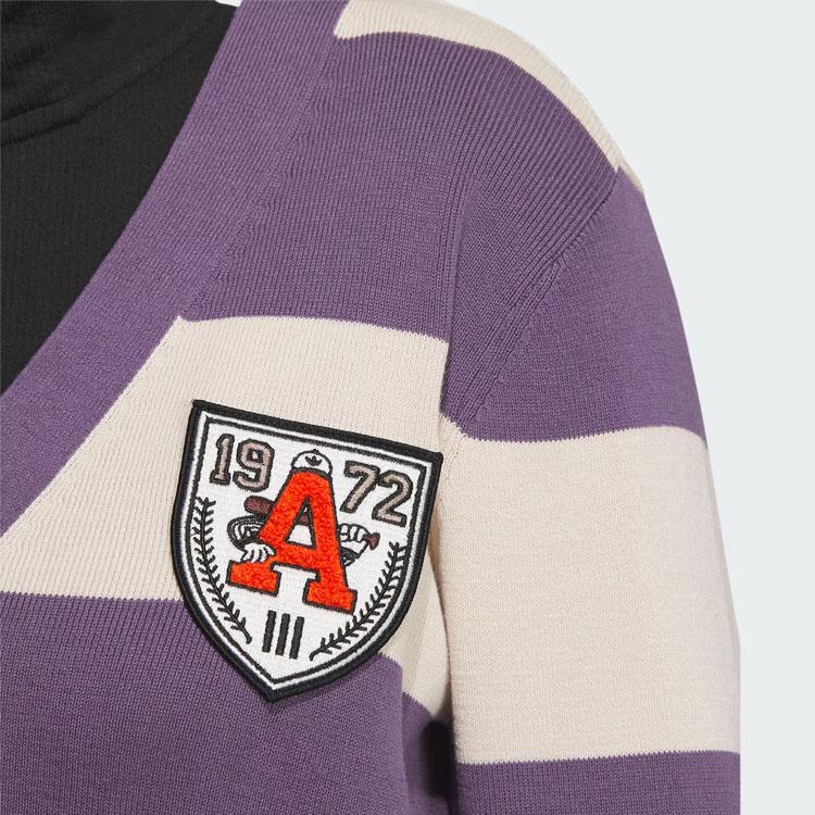 adidas Originals Trefoil Striped Colorblock Single-Breasted Long-Sleeve Knit Cardigan Women Tops Dark-Grey Violet IN1068
