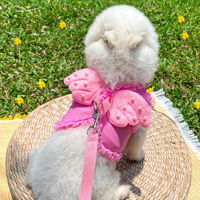 Pearl angel princess dog cat chest strap dog chest strap cat leash pet supplies spring and summer breathable