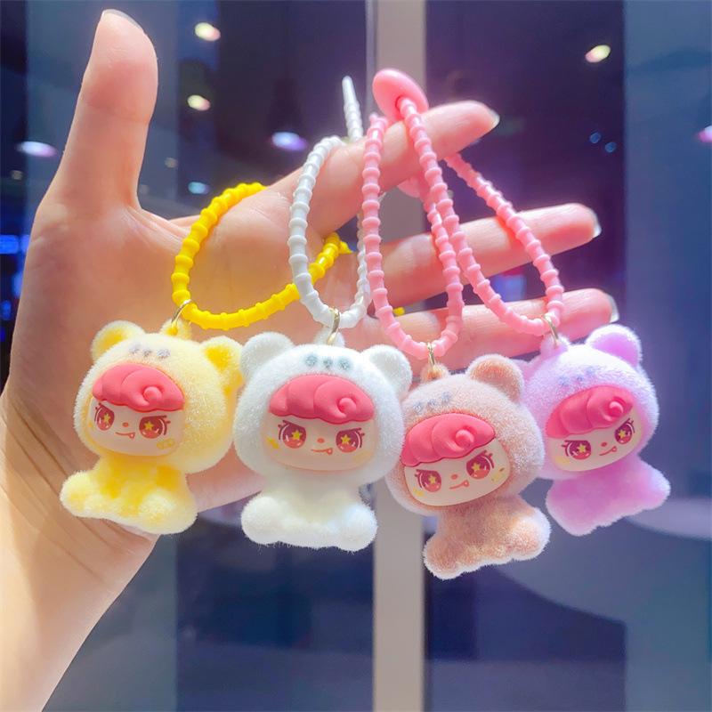 Creative Flocking Sitting Position Girl Tide Play Cute Doll DIY Keychain Schoolbag Pendant Keychain Pendant