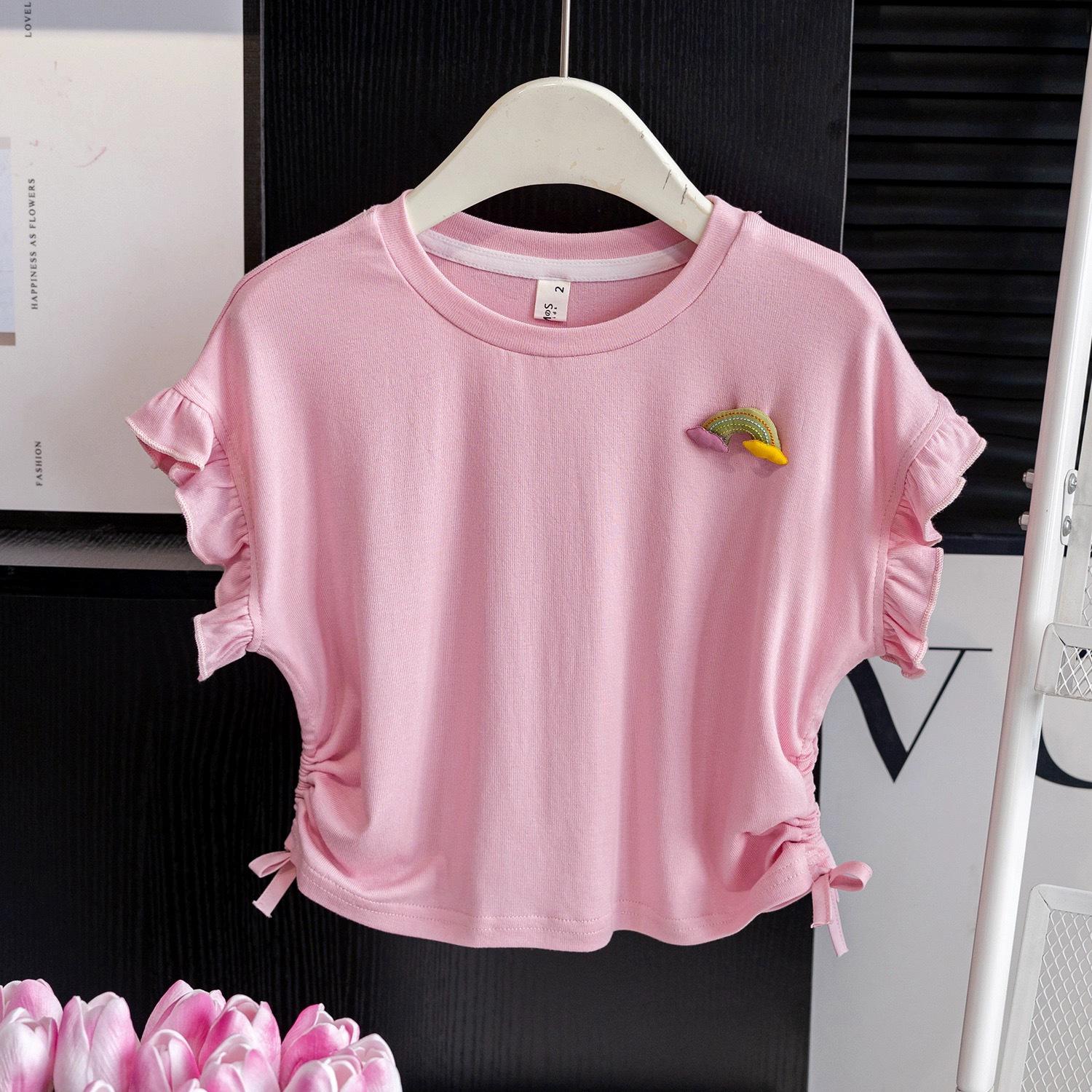 

Футболка с короткими рукавами для девочек в корейском стиле из хлопка с 3D-цветочным узором - модная летняя детская одежда 80 cm