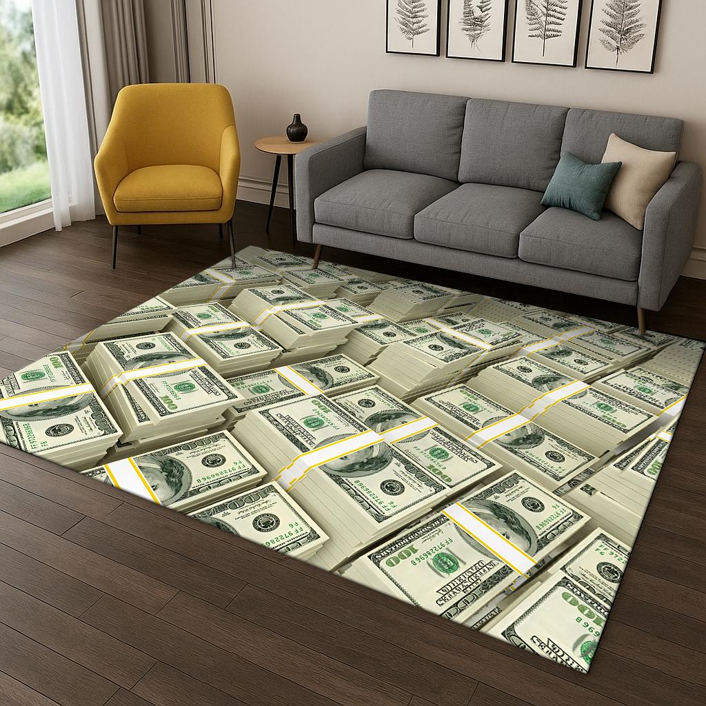 3D Amerikansk Dollar Euro Pund Pengar Illusion Matmatta för Vardagsrum Soffa Hem Sovrum Kök Dörrmatta Dekor, Lekrum Halkfri Matta