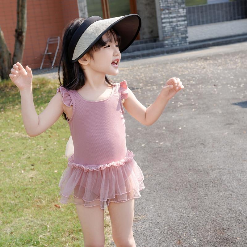 Girl Kids One Pieces Swimsuit With Hat Swimwear 2025 Bowknot Summer Beach Wear Children Swimming Suit
