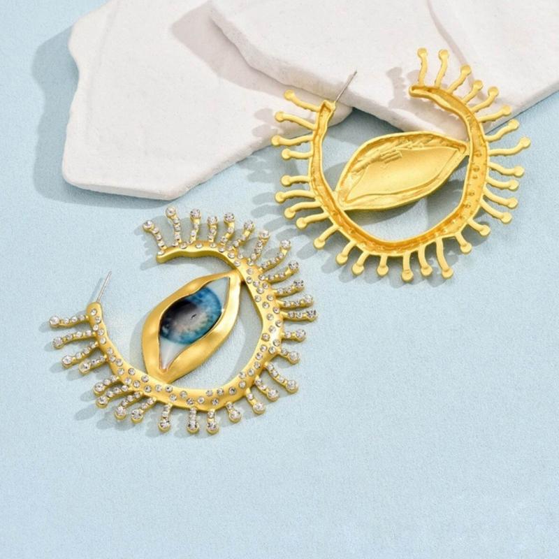 Unique Alien Pupil Ear Drop Exaggerate Irregular Earwear Circular Blue Eye Ear Loop Big Hoop Earring Retro Jewelry