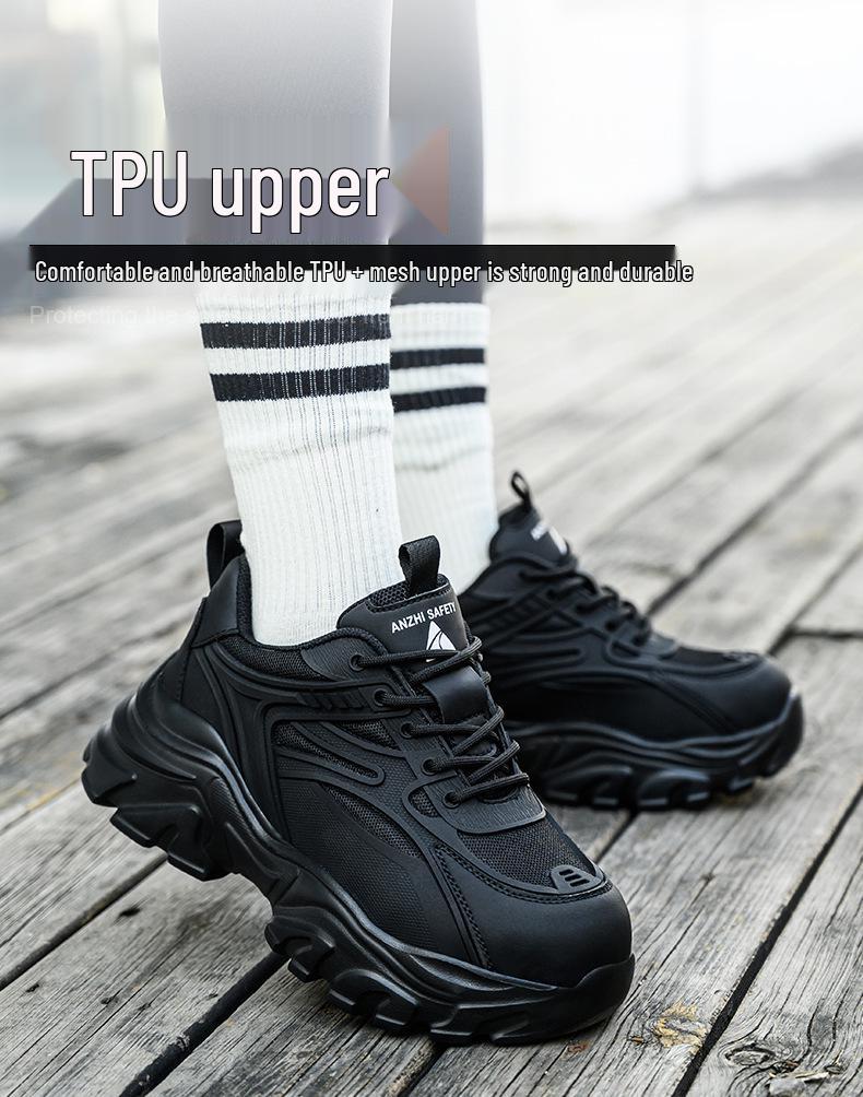 Dámská černá bezpečnostní obuv s ocelovou špičkou – Odolná proti nárazu, Odolná proti propíchnutí, Módní, Malé velikosti