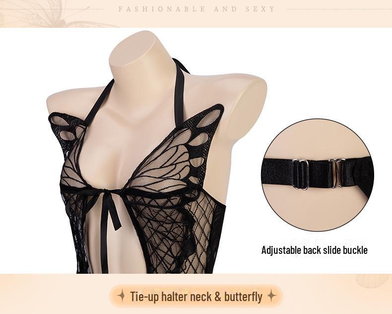 Manyan Sexy Lingerie: Lace Halter Neck See-Through Butterfly Jumpsuit (Style 8878)