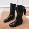 Fashion Autumn winter low heeled round toe back lace up warm midsole boots for women simple comfortable versatile daily casual shoes