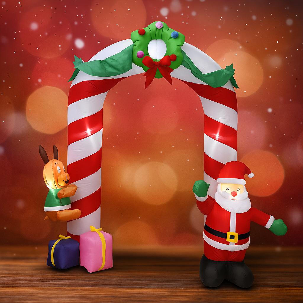 7.8FT Christmas Inflatable Archway Claus Santa Sleigh Yard Inflatable Yard LED Xmas Toy Supplies Home Decorations Ornament Gifts