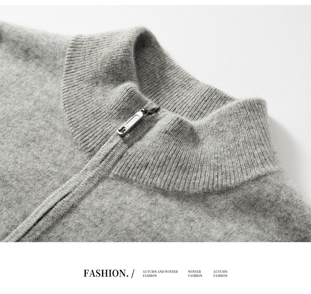 Eleganter Herren-Halbreißverschluss-Kaschmirpullover, einfarbige Strickware mit Stehkragen, Business Casual Pullover