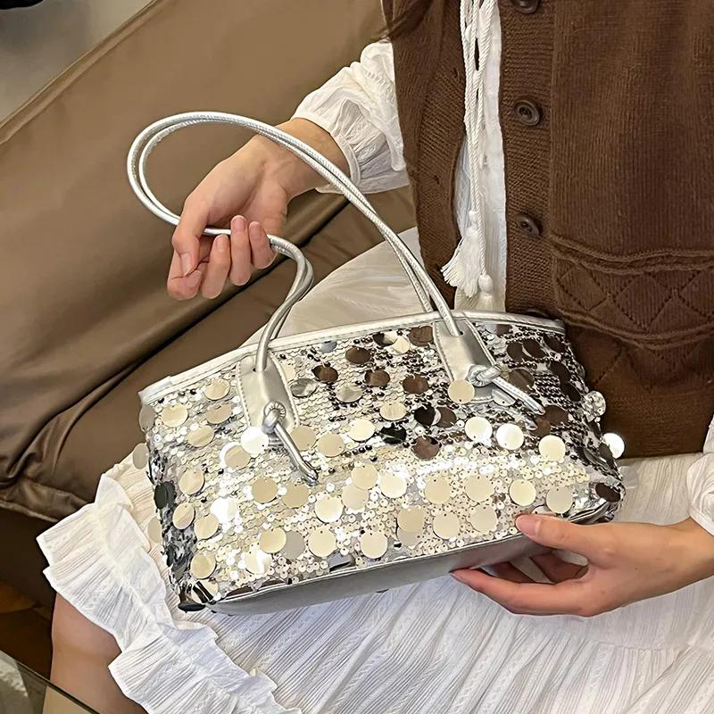 WTEMPO Women's Fashion Sequins Large Capacity Zipper Bags Casual Versatile Singer Shoulder Bags Lady's Commuting Handbags