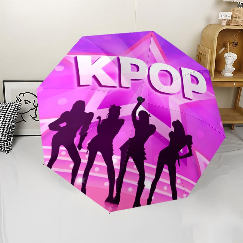 K-Pop-Themen-Regenschirm mit automatischer Öffnung/Schließung, K-Drama-Gruppen-Icon & K-Pop-Logo - 8-Speichen, stabiles koreanisches Popkultur-Design,