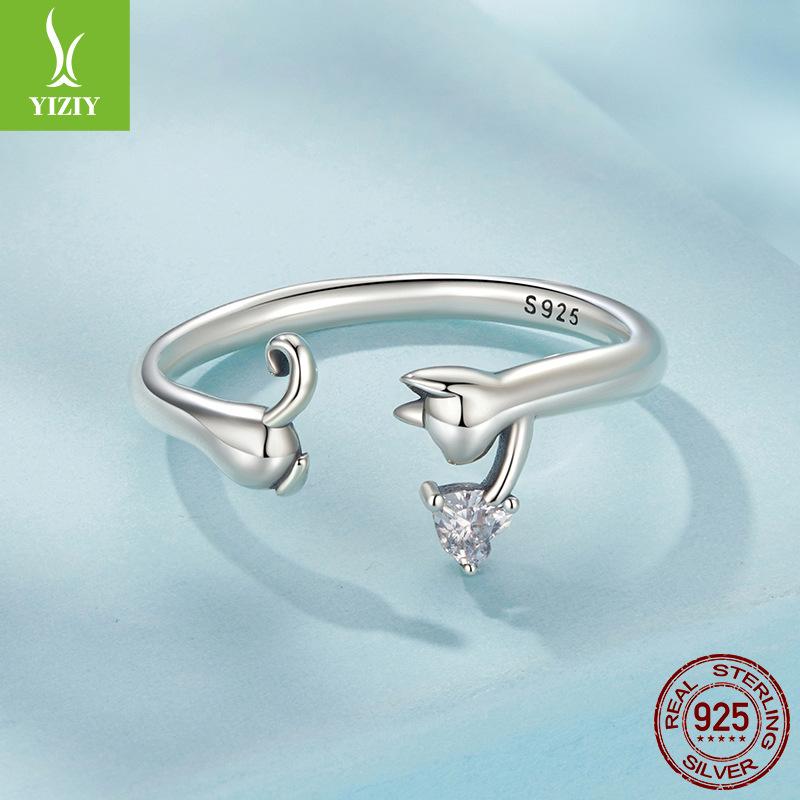 Kitten Open Ring For Women Does Not Fade Niche Design S925 Sterling Silver Animal Ring