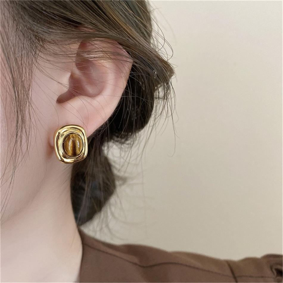 Maillard Brown Square Geometry Stud Earrings For Women New Trend Jewelry Simple Wedding Christmas Girl Gift Jewelry