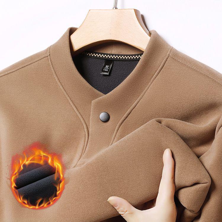 Men's Solid Color Fleece-Lined Sweatshirt, Winter Stand-Up Collar, Long-Sleeve Casual Base Layer.