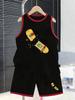 Boys rebellious broken skateboard graphic vest shorts. Creative trendy print, comfy loose fit for personalized street fashion.