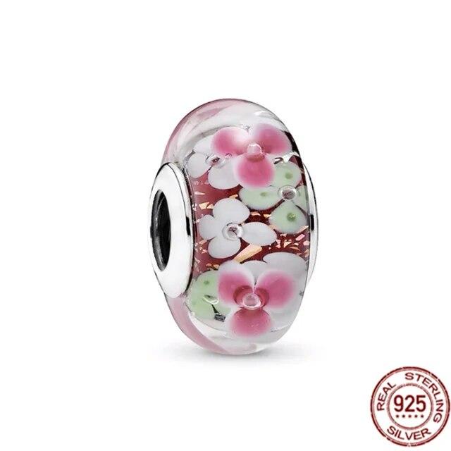 925 Sterling Sølv Rosa Lilla Mørkeblått & Star Murano Glass Charms Perler Passer OriginalNew Armbånd Bangle DIY smykker