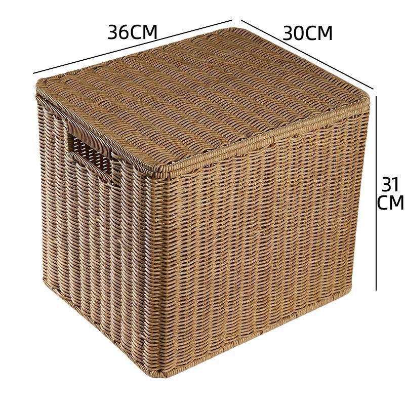 Nordic Style Rattan-Look Woven Storage Box with Lid for Bedroom and Household Organization.