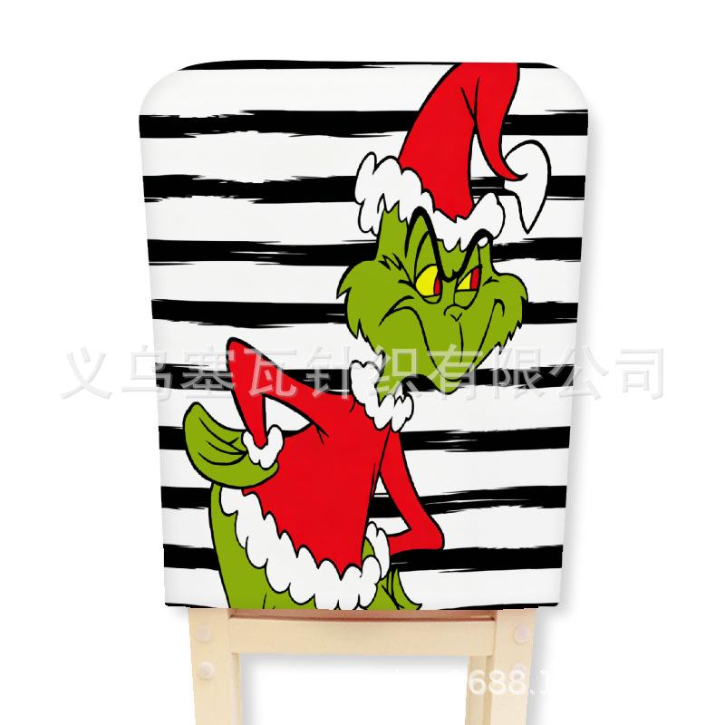 Cartoon Grinch Plush Chair Back Cover for Christmas Party Decor