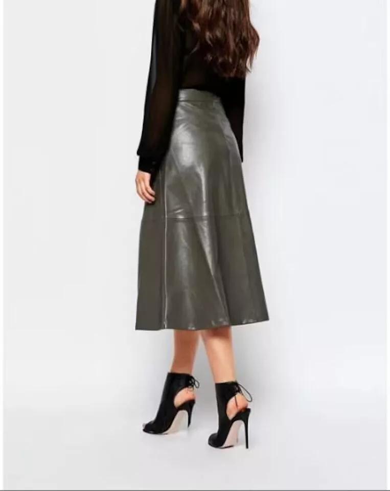 Stylish GRAY Leather Skirt Handmade Original Lambskin Skirt New Formal Wear