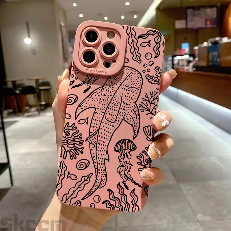 Whale Pattern Phone Case For iPhone 16 Pro Max Cases For iPhone 11 12 13 14 15 8 7 Plus 16e XR X XS Shockproof Silicone Cover