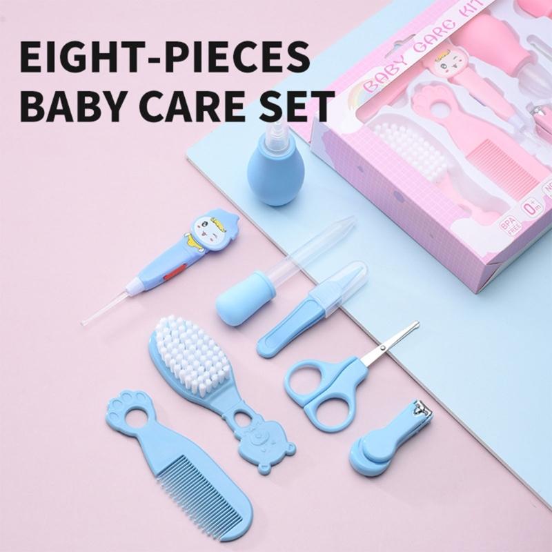 Baby Care Kit , 8pcs Essential Tools Comb Brush Combination Set Baby Nails Trimmer for Safe and Convenient Caring