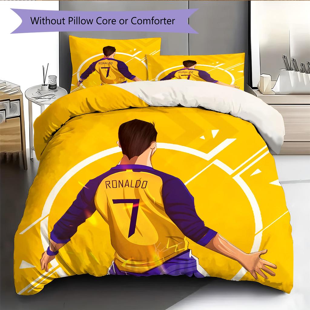 Cristiano Ronaldo Wzór Pościel Zestaw Kołdry Dekoracja Domu Prezent (1 * poszwa na kołdrę + 2 * poszewki na poduszki bez rdzenia)
