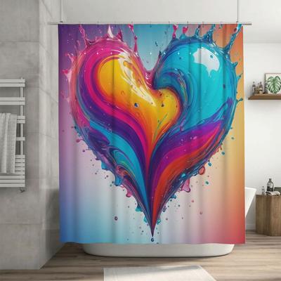 Vibrant Splash Heart Shower Curtain - Waterproof, Mildew-Resistant, Machine Washable for Artistic Bathroom Decor