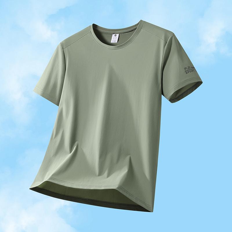 Ice silk short sleeve high quality round neck T-shirt casual sports men s T-shirt 2XL армия зеленый