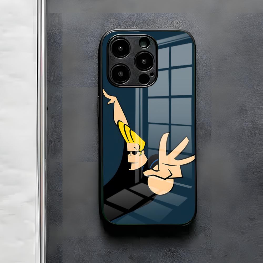 

Johnny Bravo Anime Phone Case For IPhone 17 Air 16 E Pro Max 15 14 13 Mini 12 Pro 11 Max Plus Black Glass Cover iPhone 12