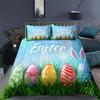 Juego de Ropa de Cama Suave con Huevos de Pascua Estampado 3D Dibujos Animados de Conejo Huevos Funda Nórdica Funda de Almohada de Poliéster Saludos y Regalos Para el Día de Pascua