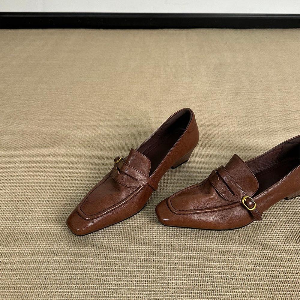 Vintage British Style Women's Flats Fashionable Retro Thick Heel Loafers Autumn Winter Low Top Flat Women's Shoes